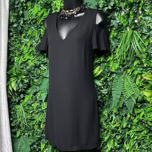 BCBGMAXAZRIA Black Dress Size 0 Cold Shoulder‎ V Neck Cocktail Party  2847